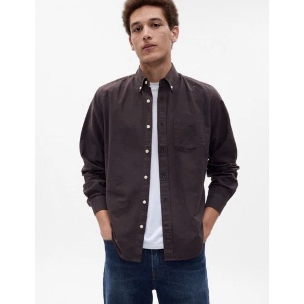 New $60 Gap Men's Long Sleeve Shirt Deep Grape Standard Fit Stretch Size XS - Picture 8 of 8